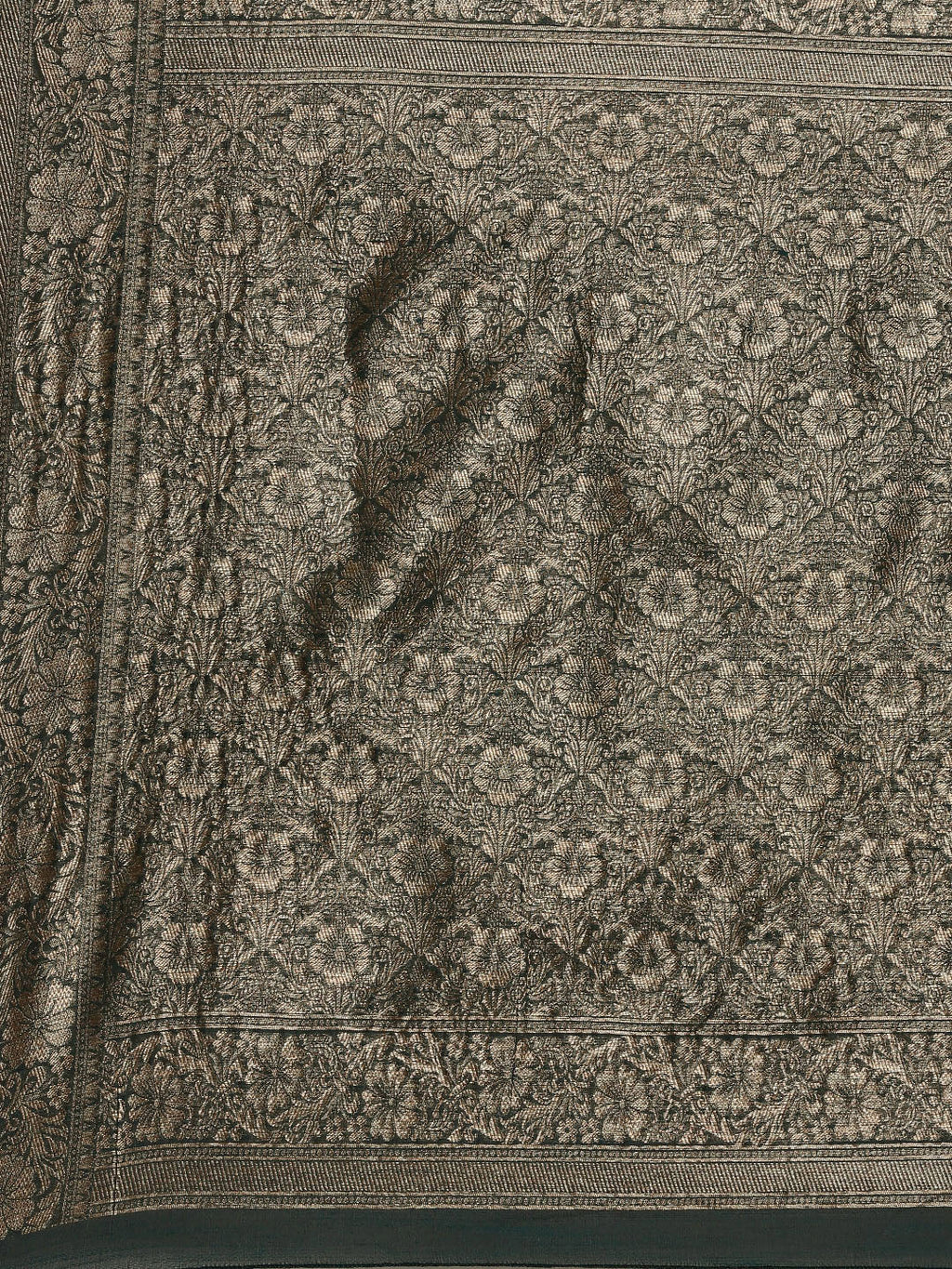 Saree Mall Green Floral Linen Blend Banarasi Saree