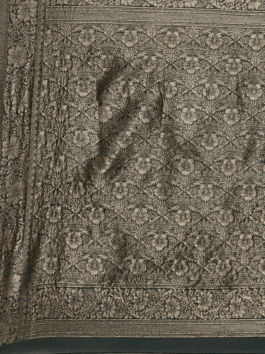 Saree Mall Green Floral Linen Blend Banarasi Saree