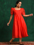 Aks Geometric Printed Sweetheart Neck Puff Sleeves Anarkali Kurta