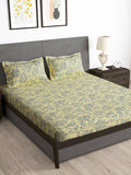 Story@home Arena Cream-Coloured & Grey Printed 180 TC Queen Bedsheet & 2 Pillow Covers