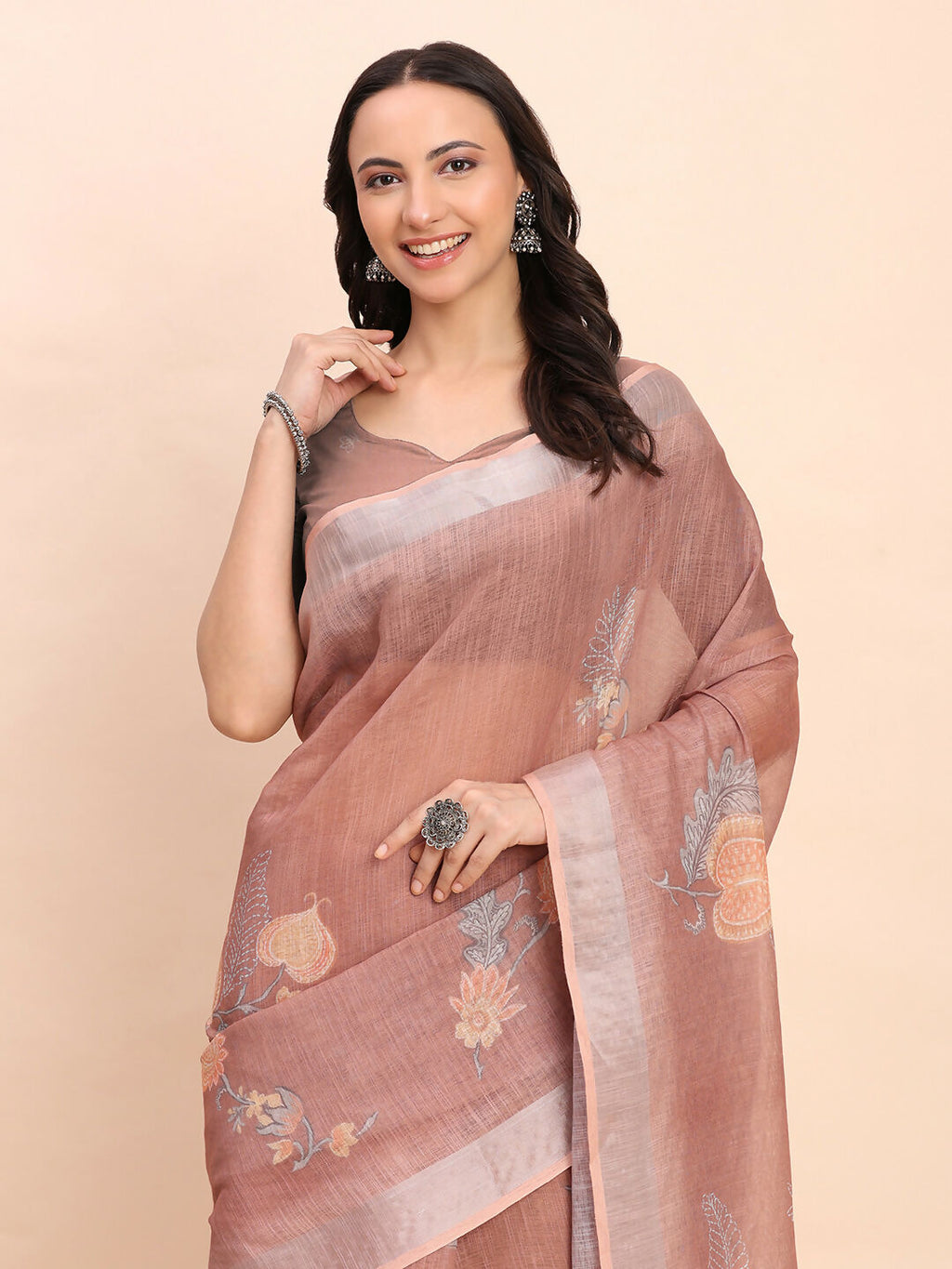 Shree Shyam Fashion Linen Cotton Brown Saree
