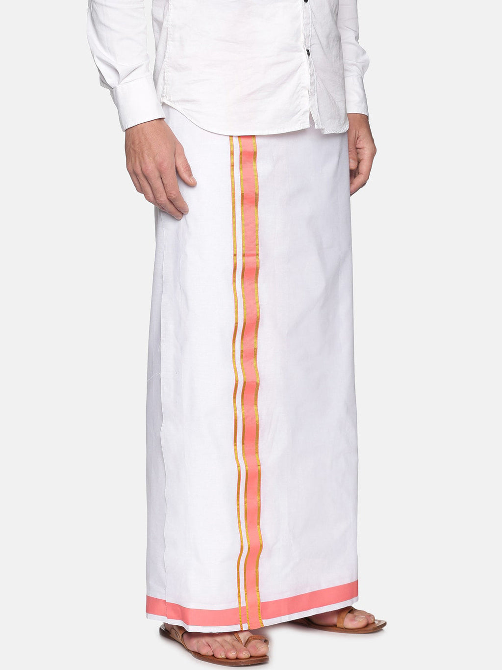 Sethukrishna Men White & Pink Solid Cotton Dhoti