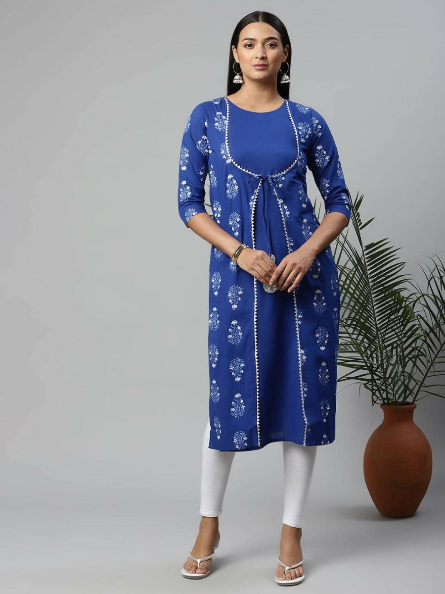 Ahalyaa Womens Beautiful Royal Blue Pure Cotton Printed Kurtas