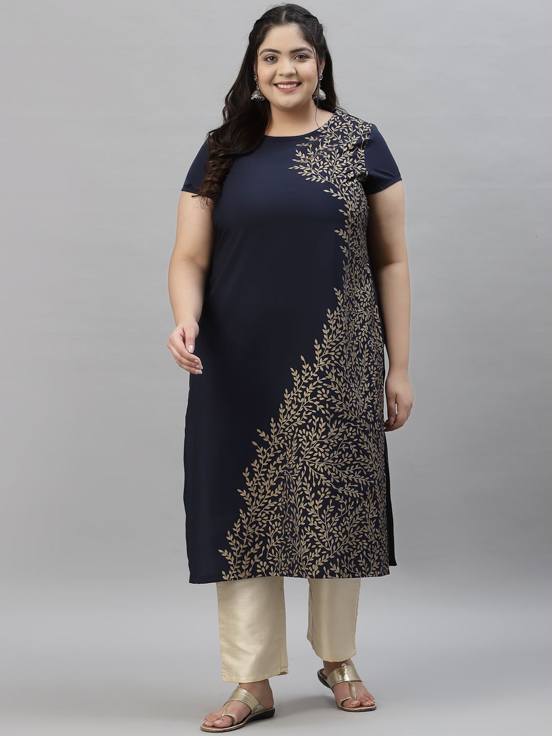 Sztori Plus Size Floral Printed Crepe Kurta