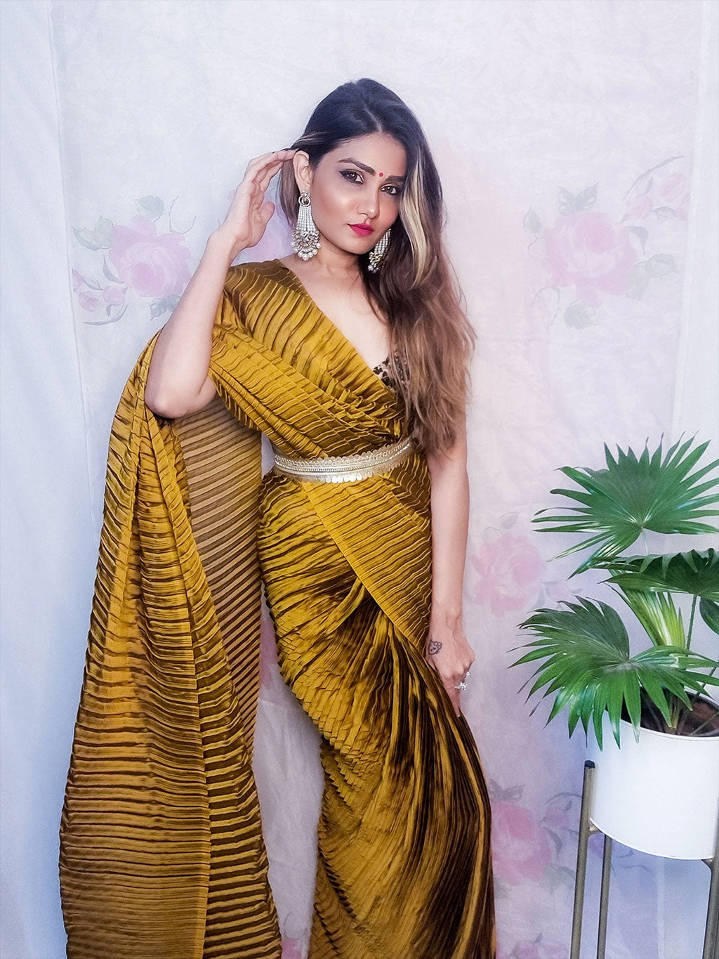 Saree Mall Mustard Party Wear Saree with Matching Blouse