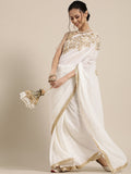 Saree Mall White & Golden Floral Muga Saree