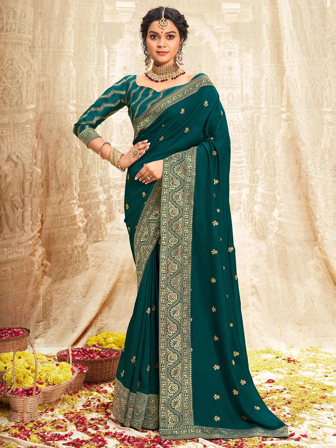 Saree Mall Ethnic Motifs Woven Design Zari Sarees
