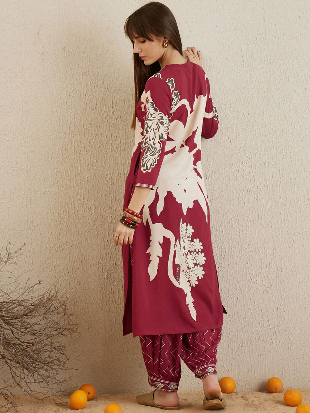 Indo Era Floral Printed V-Neck Sequinned A-Line Kurta with Salwar