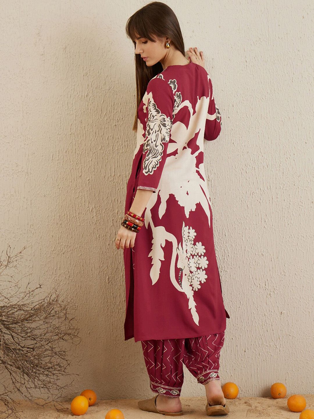 Indo Era Floral Printed V-Neck Sequinned A-Line Kurta with Salwar