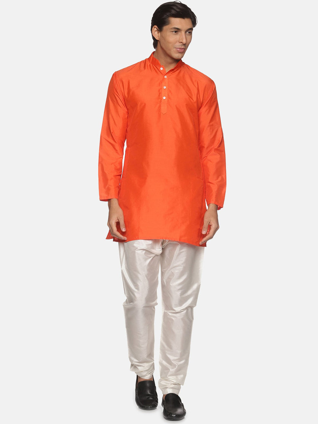 Sethukrishna Men Orange Kurti with Pyjamas
