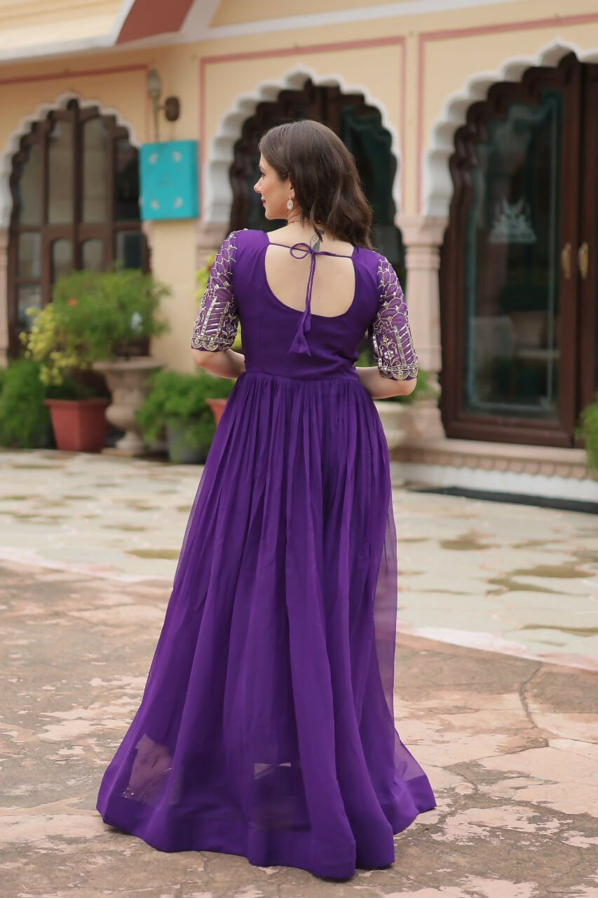 Vastranavya Faux Blooming with Embroidery Zari Sequins-work Gown - Purple