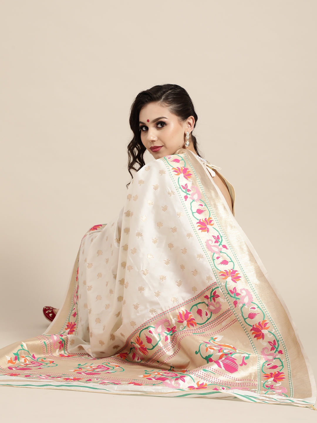 Saree Mall Off White & Golden Woven Design Banarasi Saree