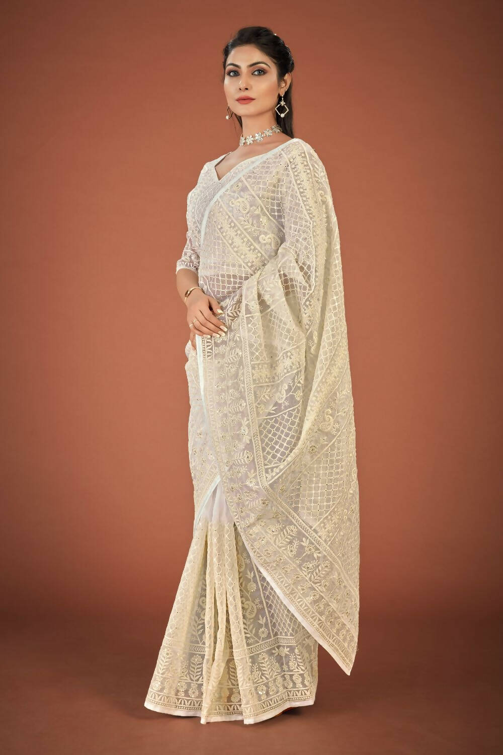 Vamsee White Organza Saree