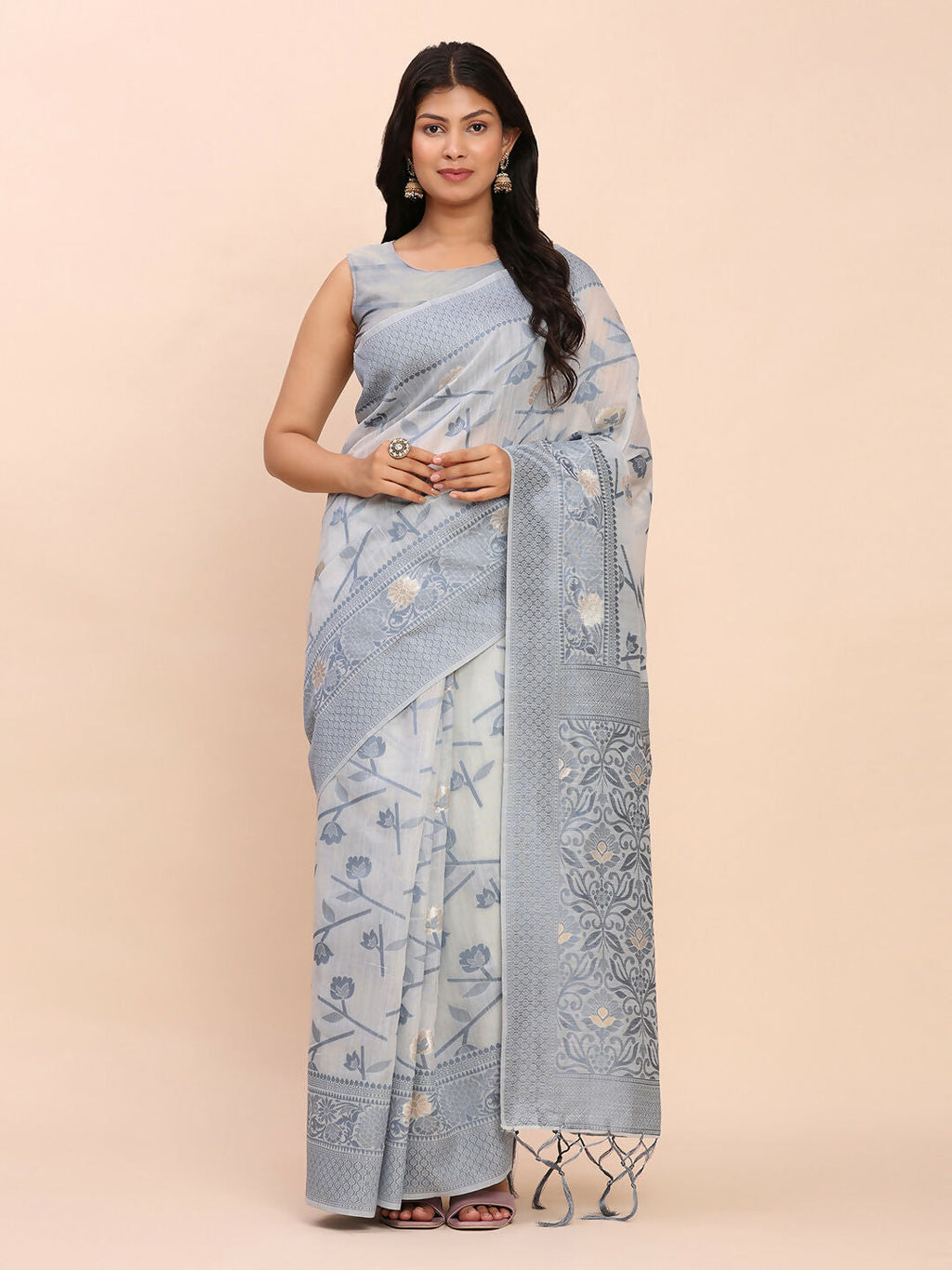 Shree Shyam Fashion Linen Cotton Grey Saree