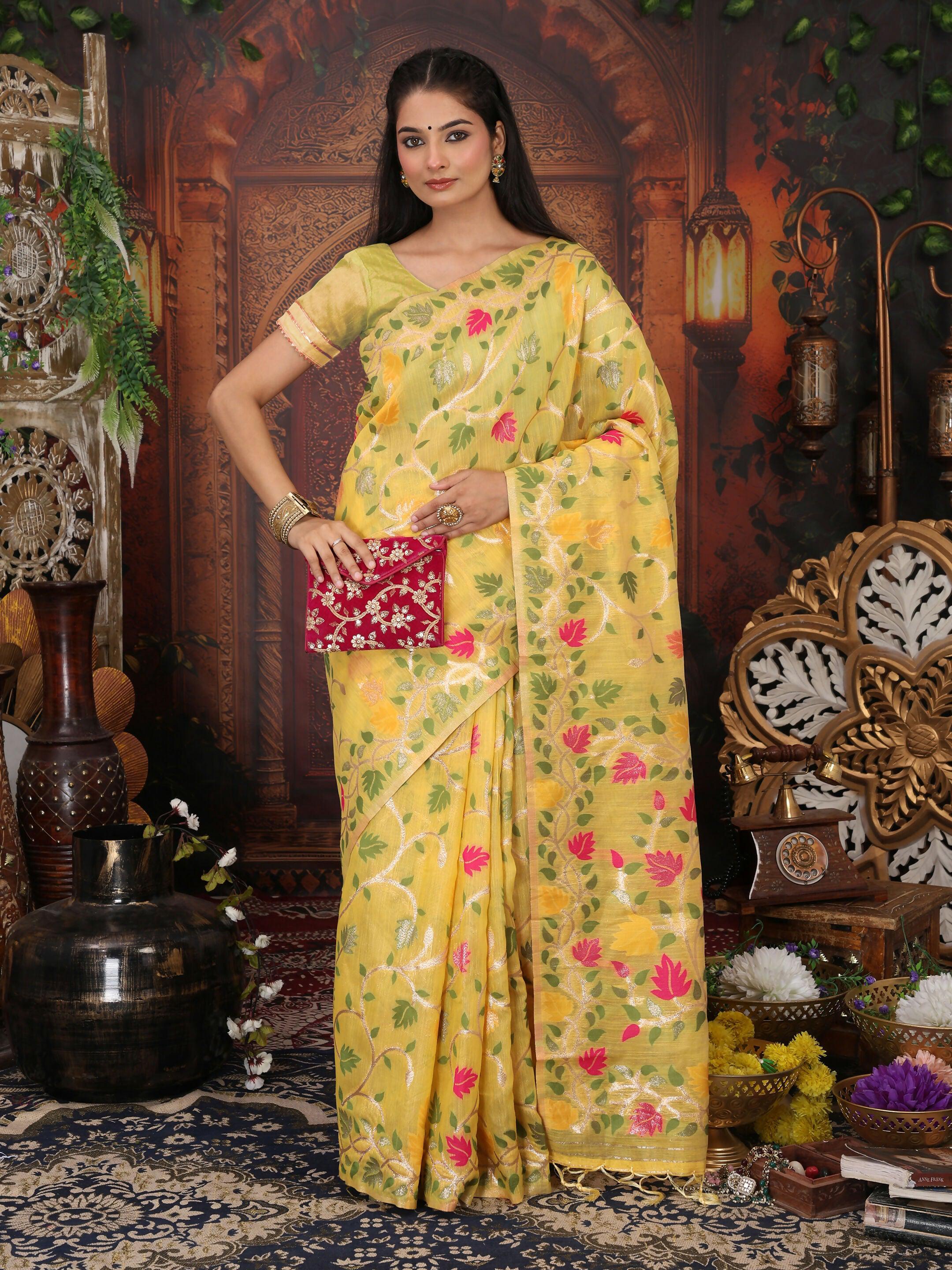 Shree Shyam Fashion Linen Cotton White Saree