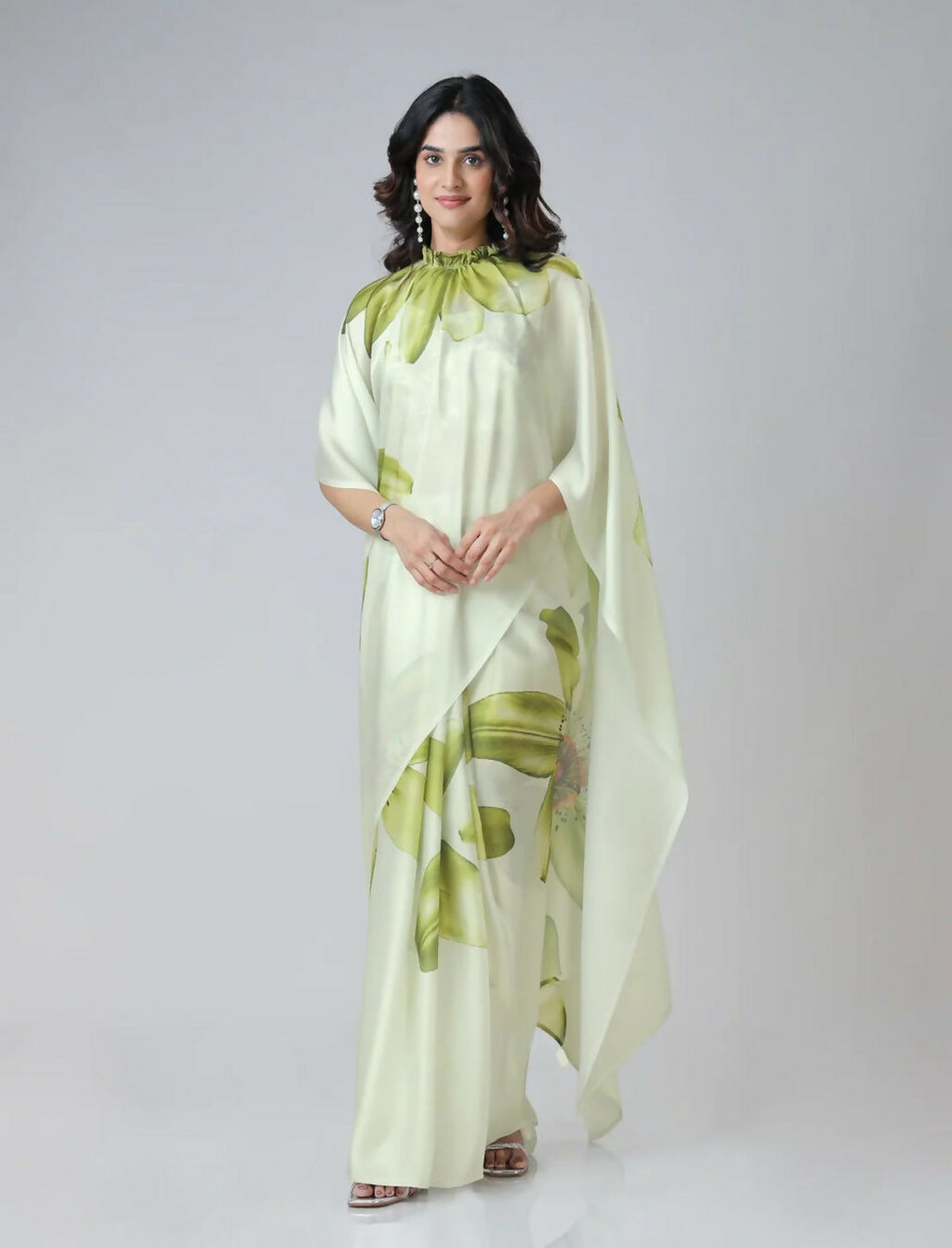 Vastranavya Mint Green Freehand Floral Print Ready to Wear Saree