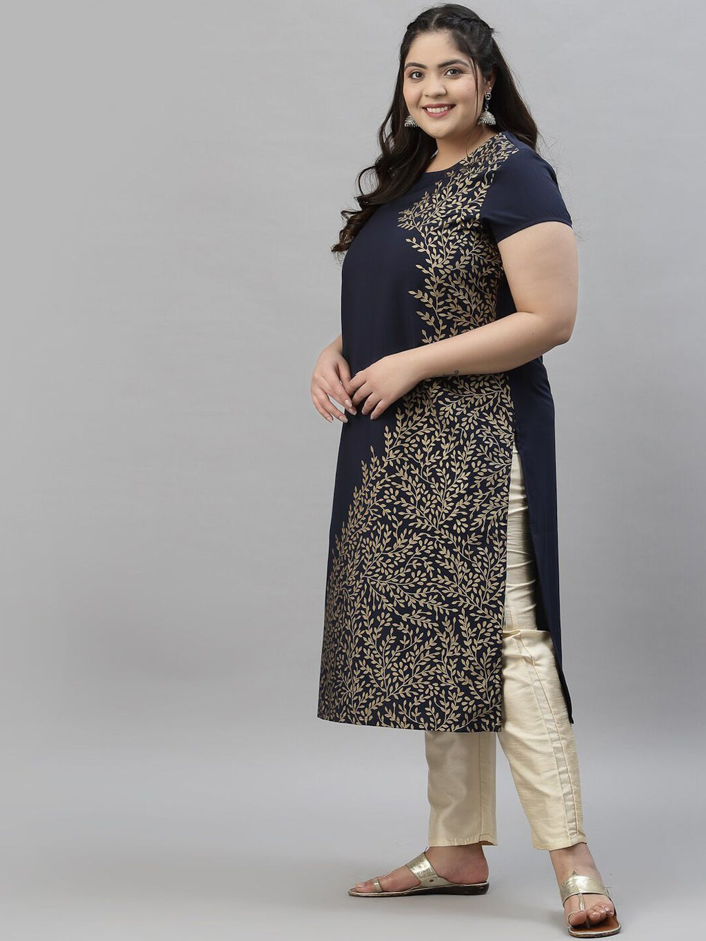 Sztori Plus Size Floral Printed Crepe Kurta