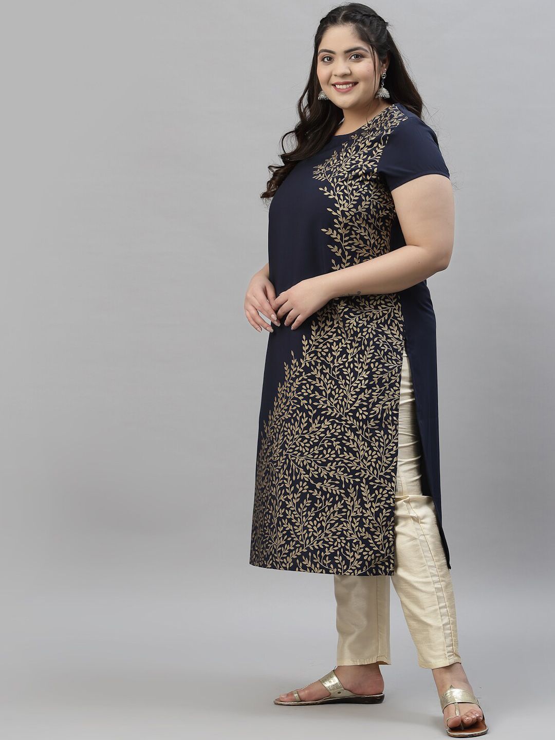 Sztori Plus Size Floral Printed Crepe Kurta