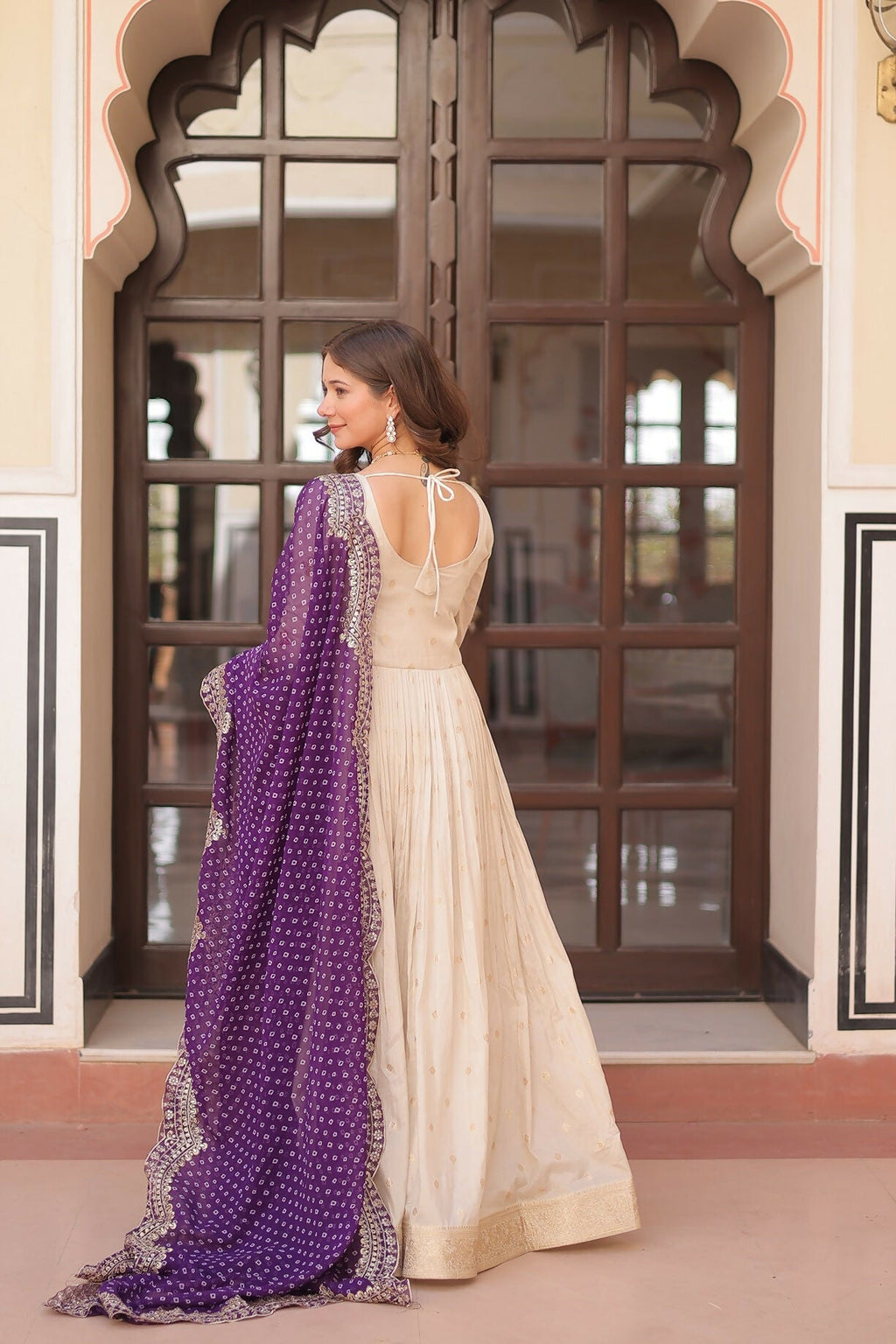 Joban Fashion Purple Jacquard Sequence Embroidery Work Kurta Set