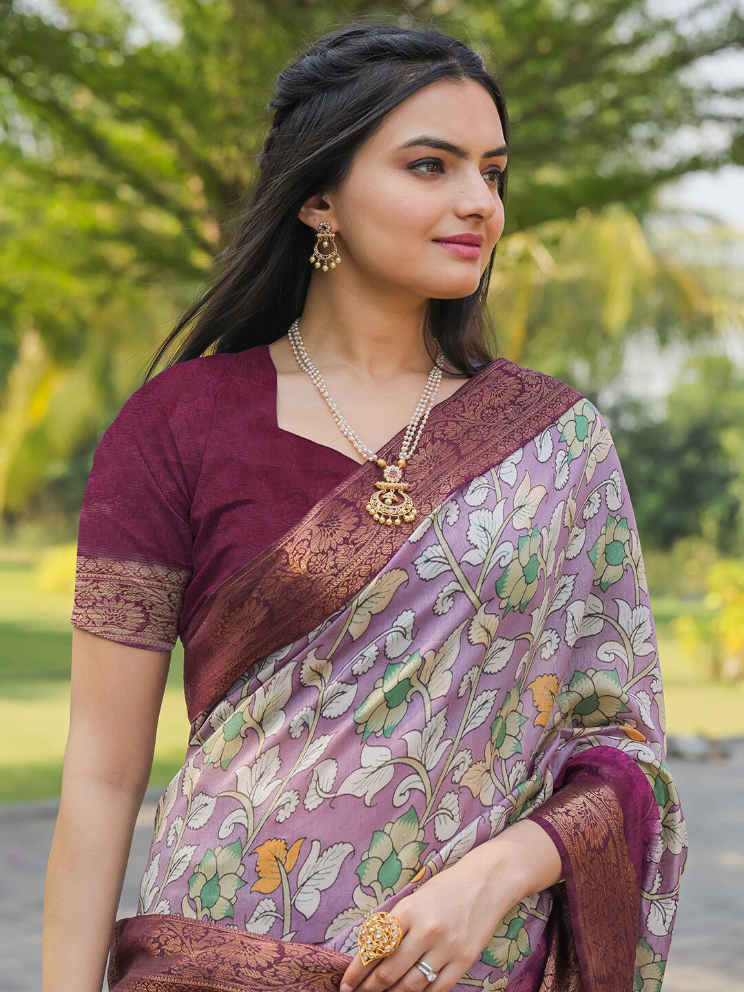 Tikhi Imli Floral Printed Zari Ready to Wear Saree