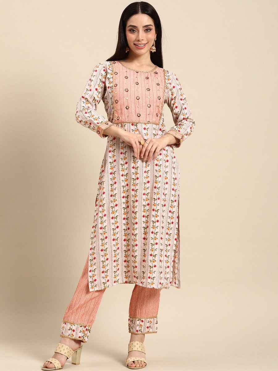 All About You Women Ethnic Motifs Embroidered Gotta Patti Kurta With Trousers