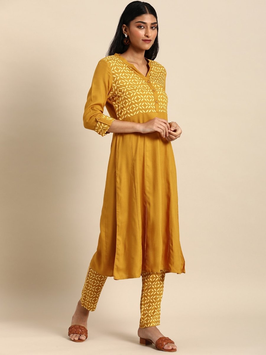 All About You Women Brown & Cream Printed Kurta with Trousers