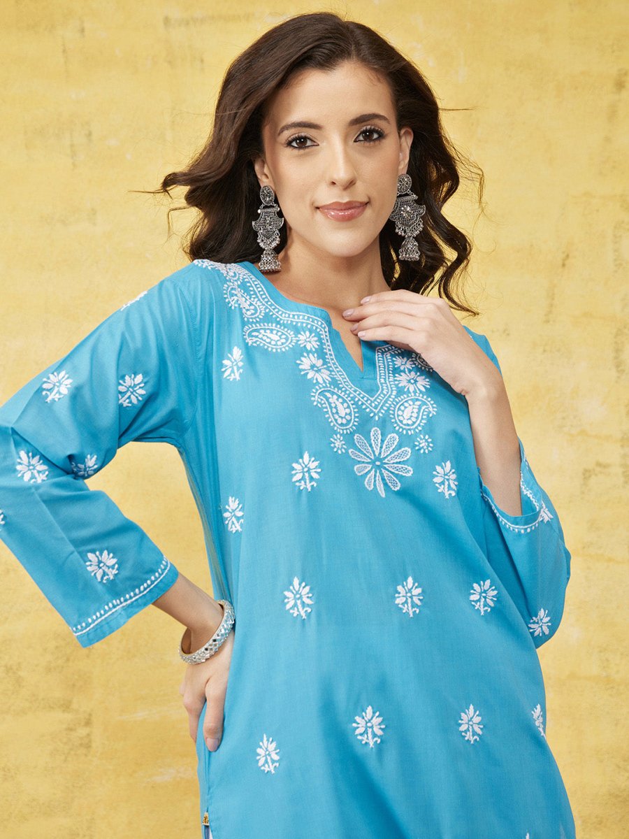 ADA Floral Lucknowi Chikankari Straight Kurta
