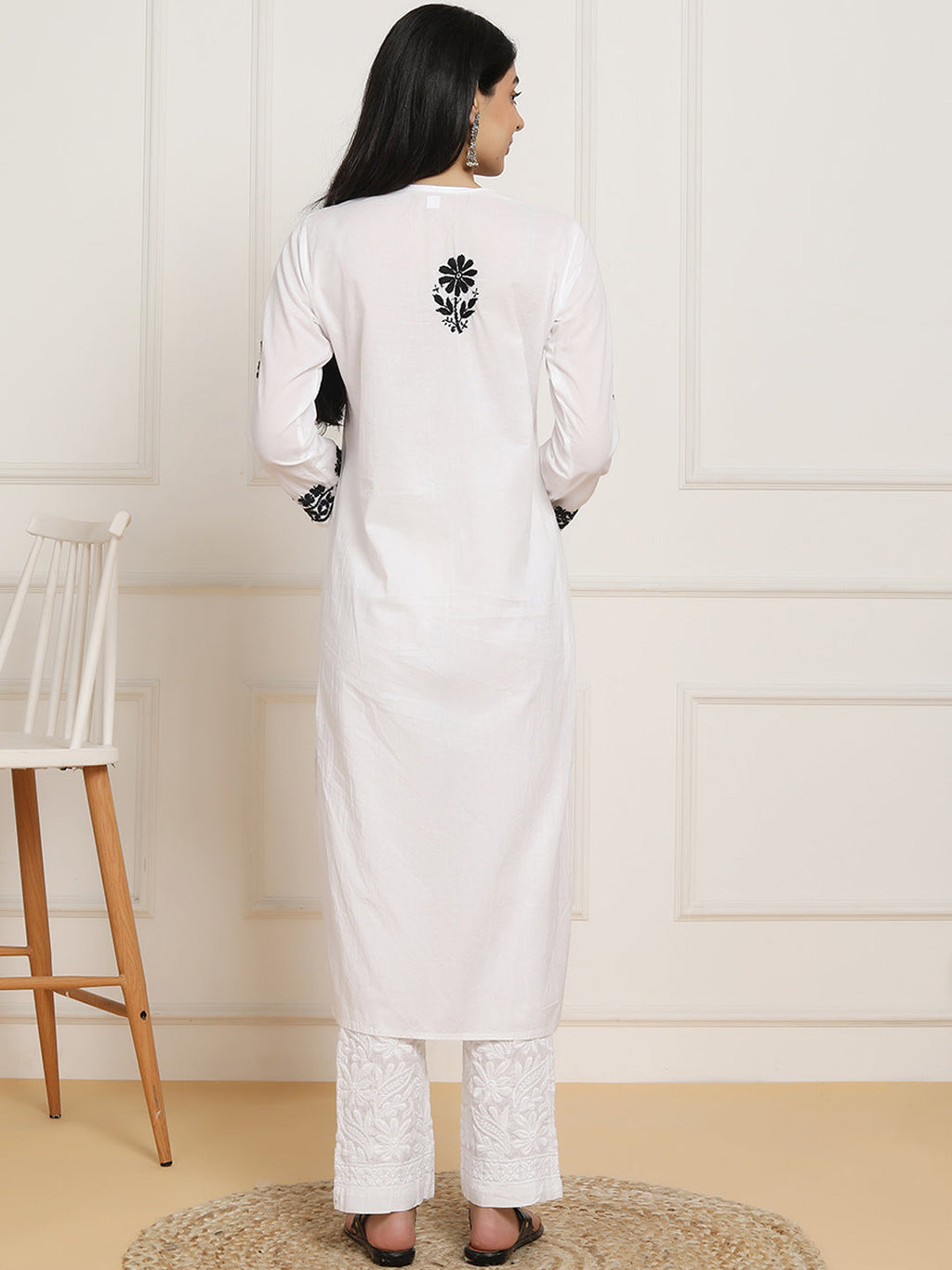 HOUSE OF KARI Women Ethnic Motifs Embroidered Regular Chikankari Pure Cotton Kurta with Trousers
