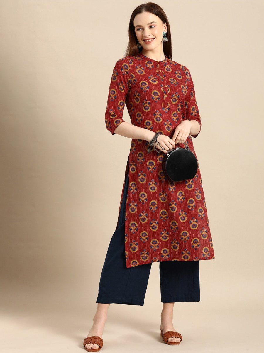 All About You Women Brown Ethnic Motifs Printed Regular Kurta
