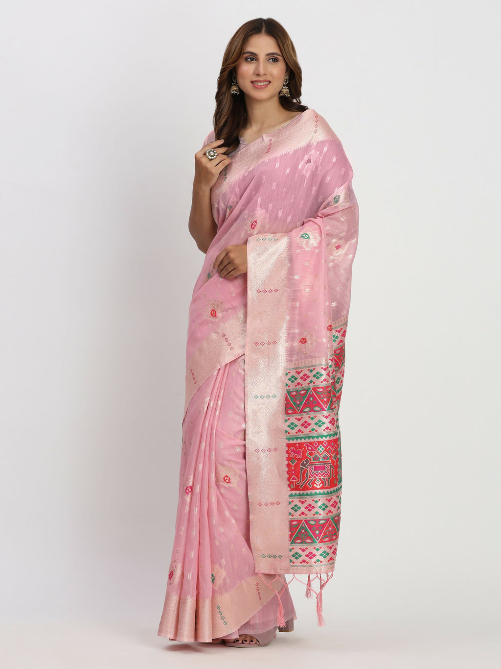Shree Shyam Fashion Linen Cotton Light Pink Saree