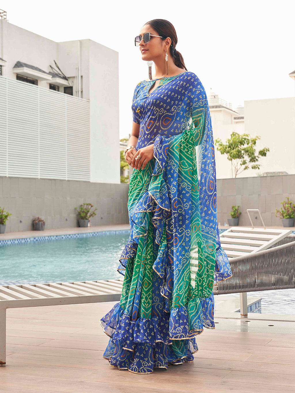 Tikhi Imli Bandhani Gotta Patti Georgette Saree