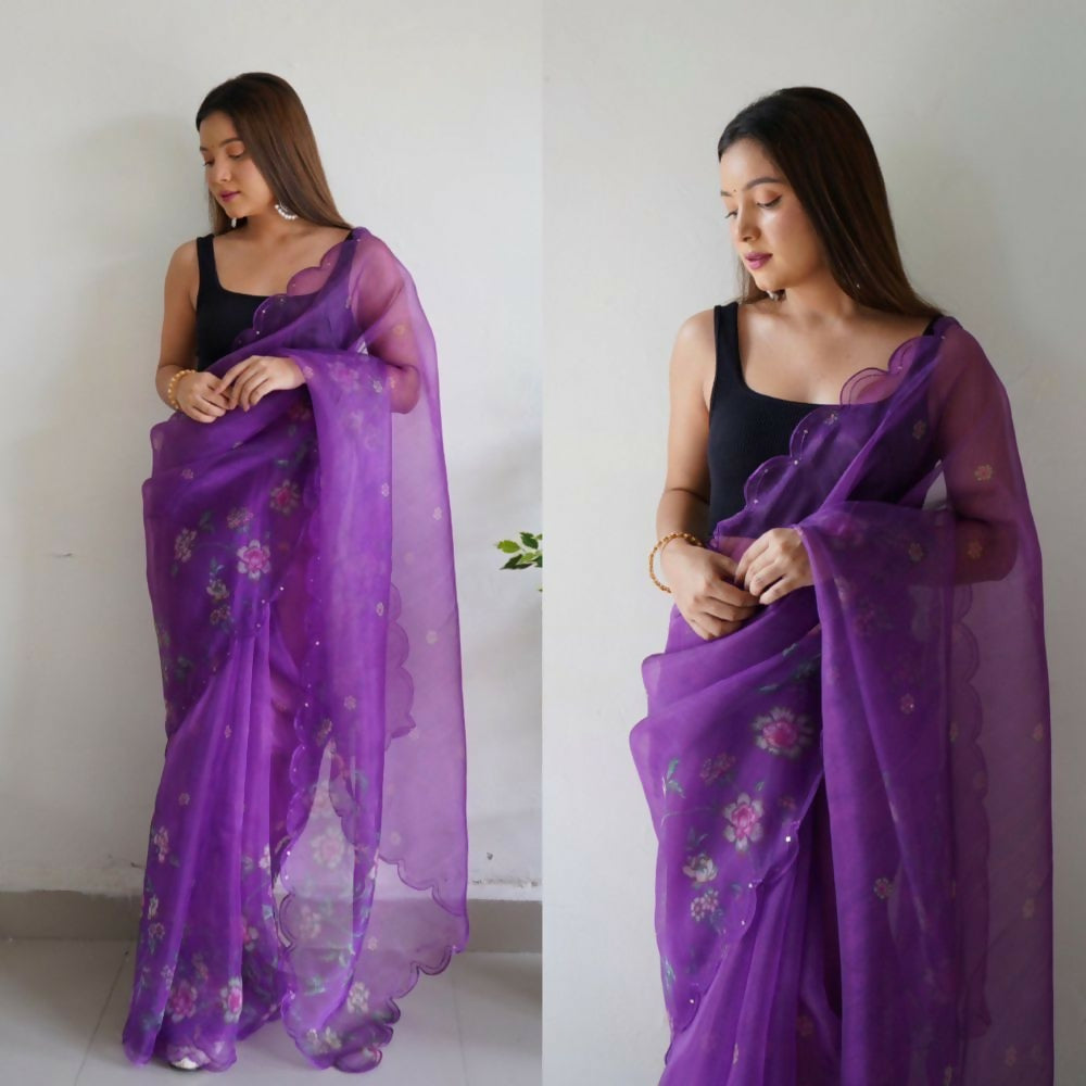 Vamsee Rency Purple Organza Saree