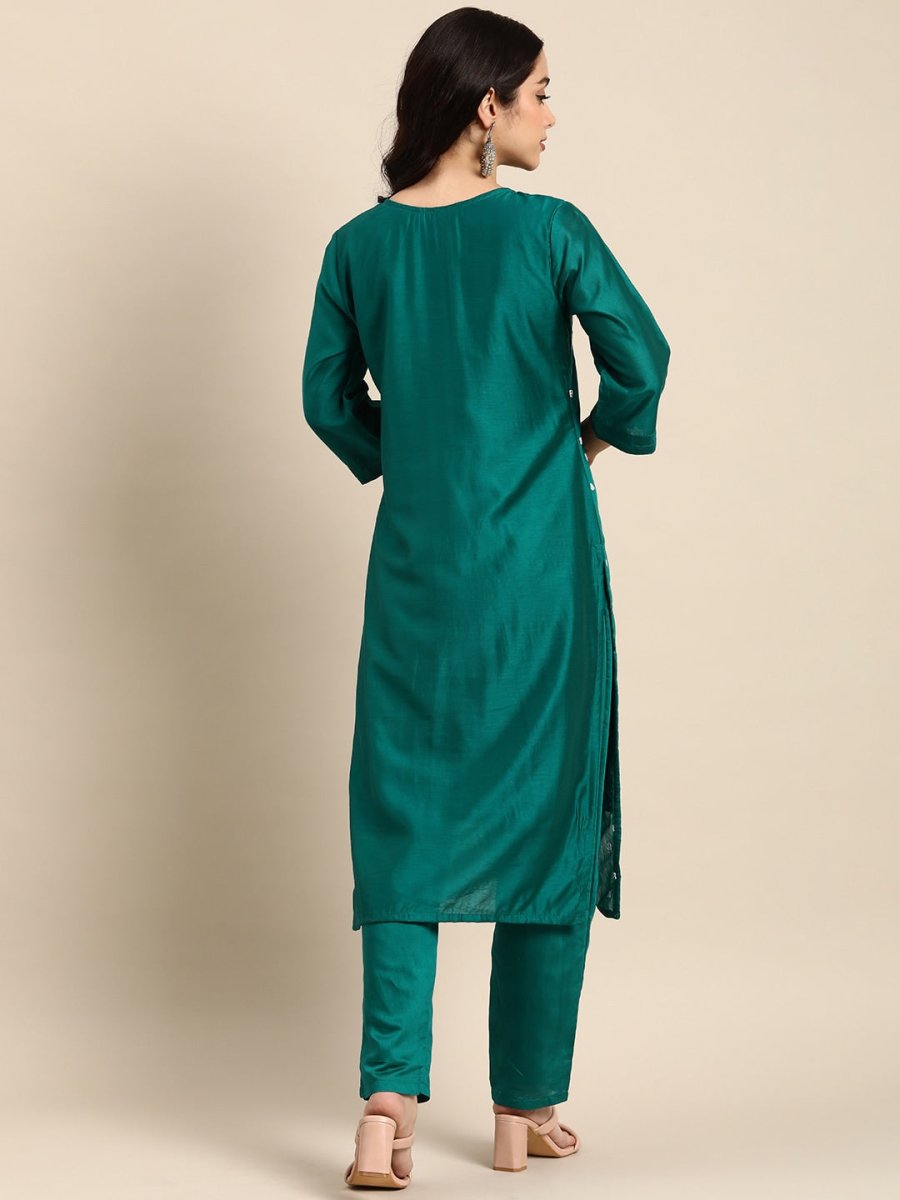 All About You Ethnic Motifs Embroidered Panelled Thread Work Chanderi Silk Kurta Set