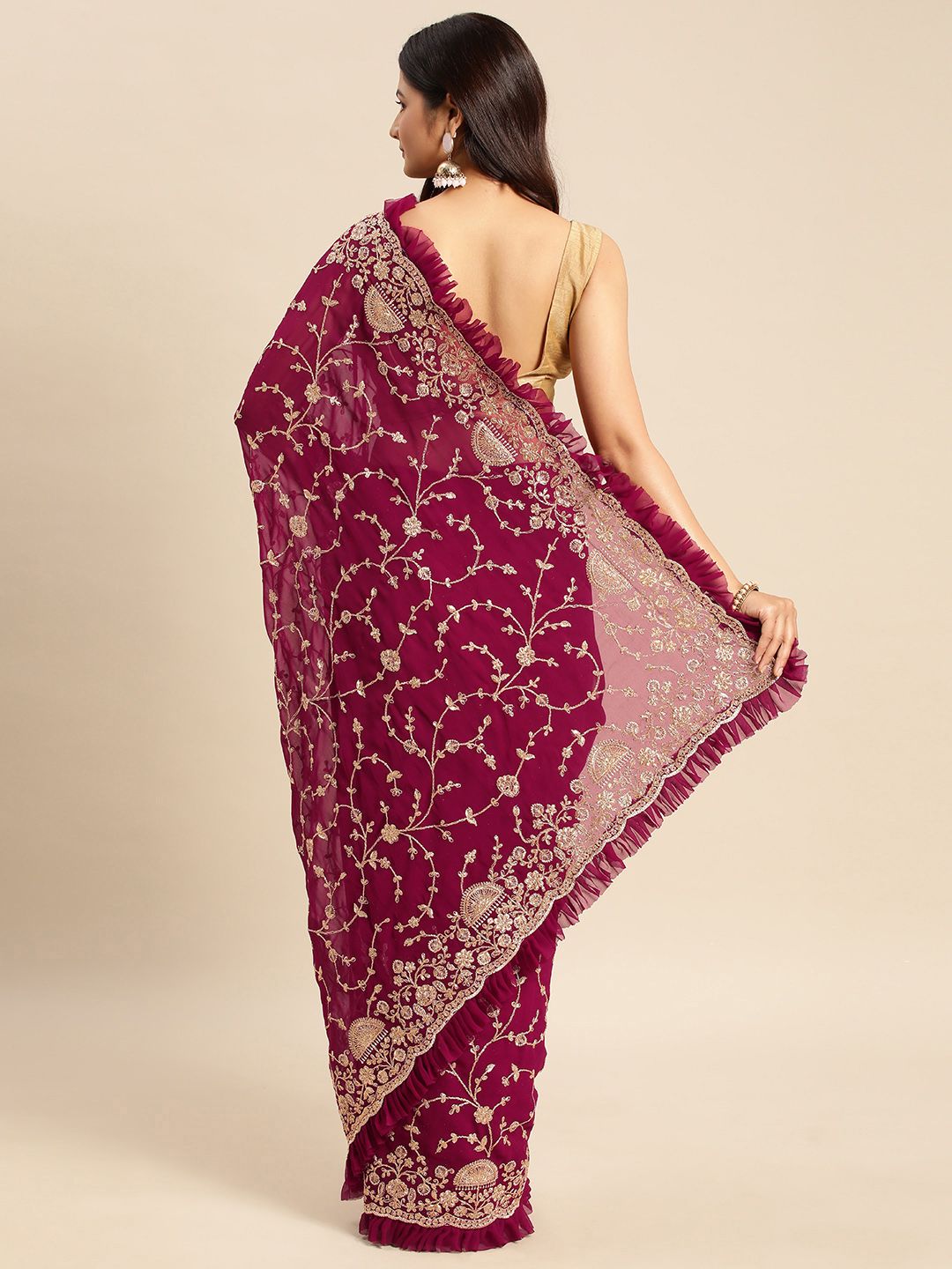 kasee Floral Zari Pure Georgette Saree