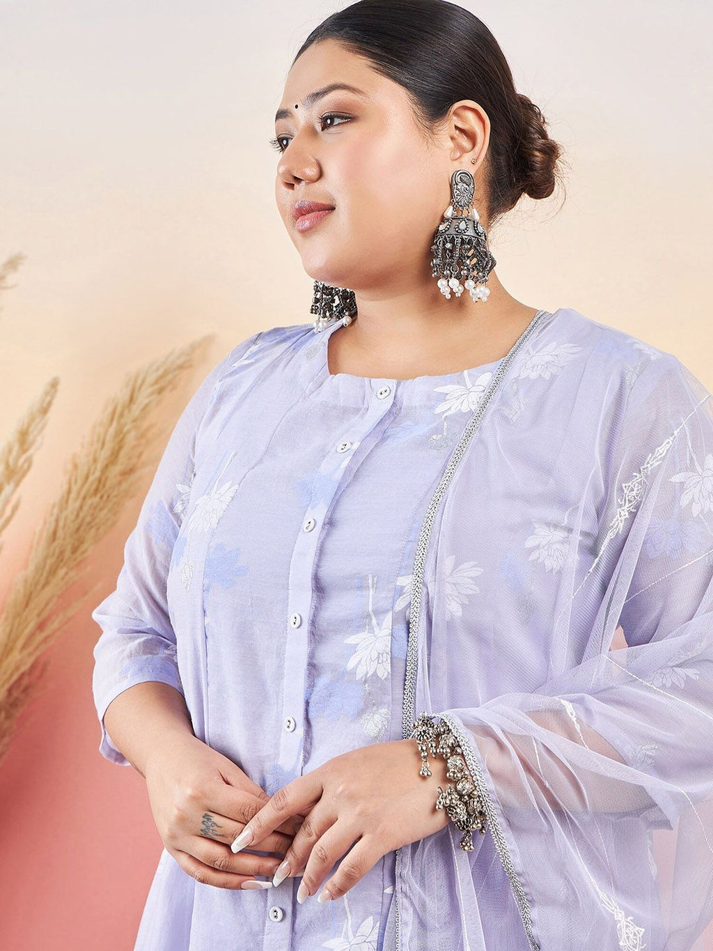 Sztori Floral Printed Round Neck A-Line Kurta with Palazzo & Dupatta