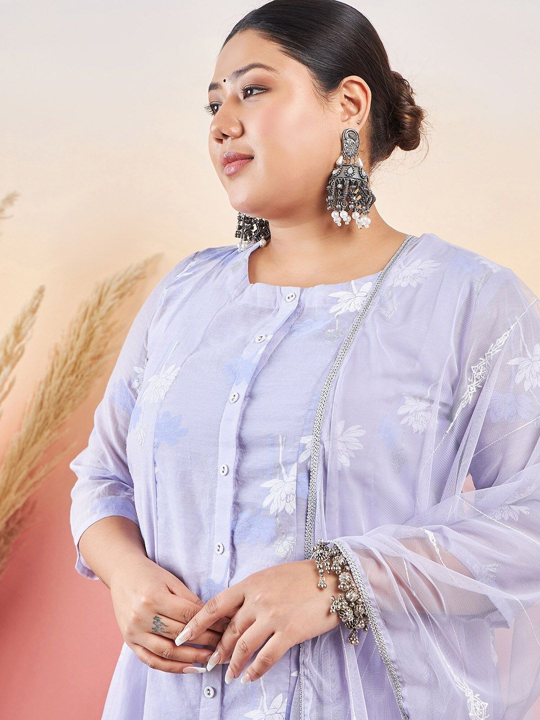 Sztori Floral Printed Round Neck A-Line Kurta with Palazzo & Dupatta