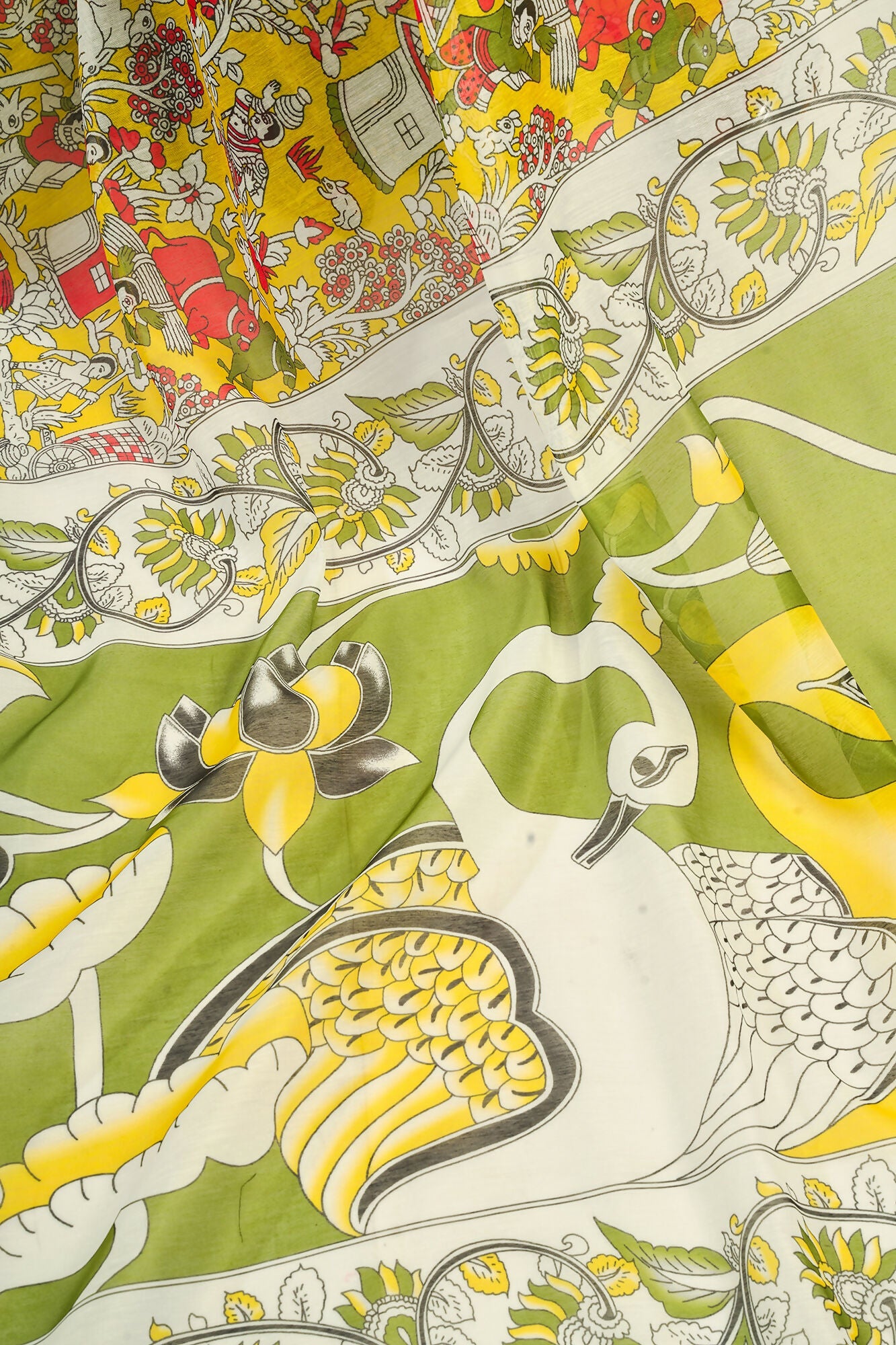 Vastranavya Yellow Digital Printed Linen Ready To Wear Designer Saree with Unstitched Blouse