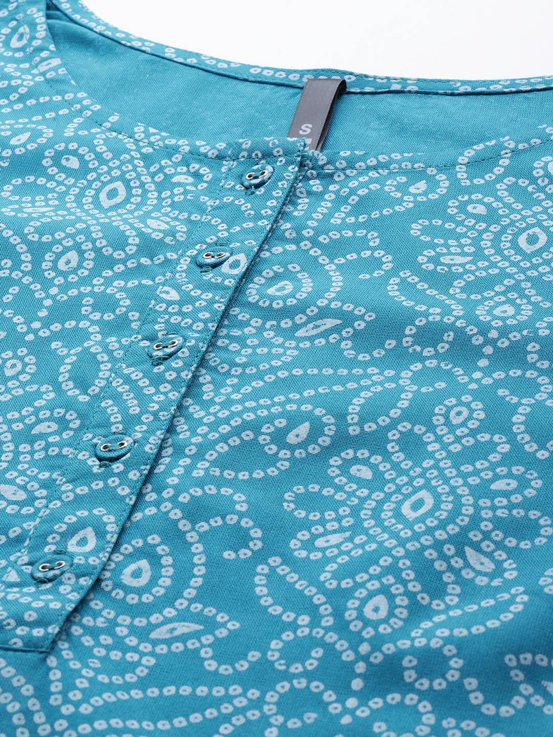HERE&NOW Women Blue & White Bandhani Print Kurta with Striped Trousers