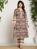 Yufta Beige Ethnic Motifs A-Line Kurta Pant Set