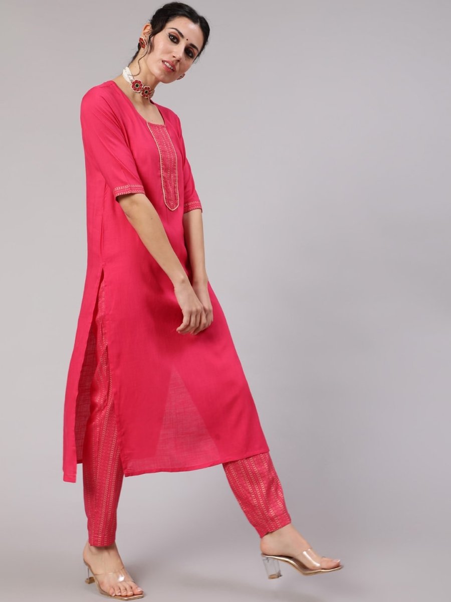 Aks Ethnic Motifs Yoke Design Straight Kurta And Trousers