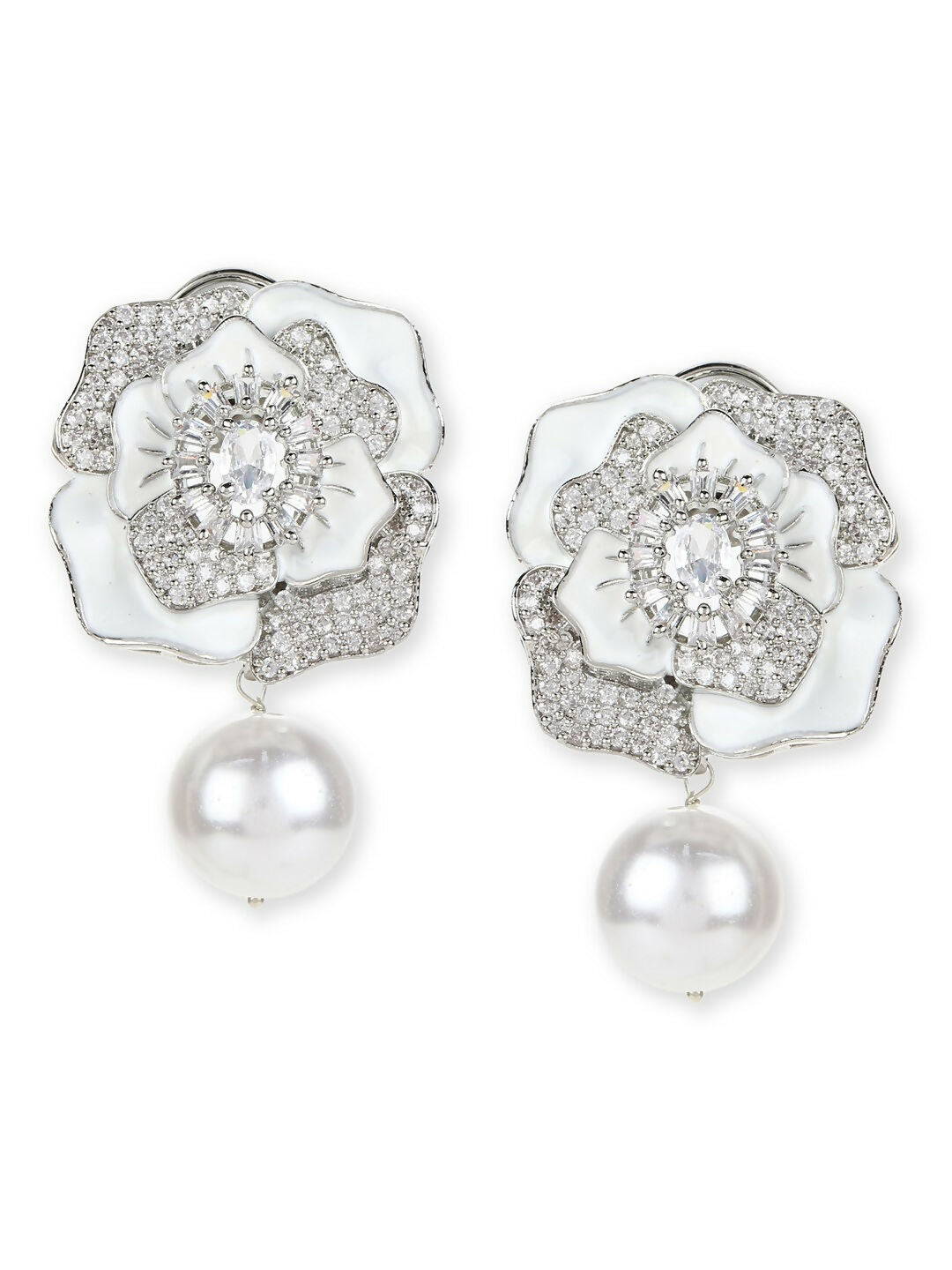 Silver Tone Mother of Pearl Earrings- Ruby Raang