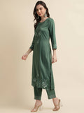 Green Chinon Silk Embroidered Straight Kurta with Trouser & Dupatta - Salimar