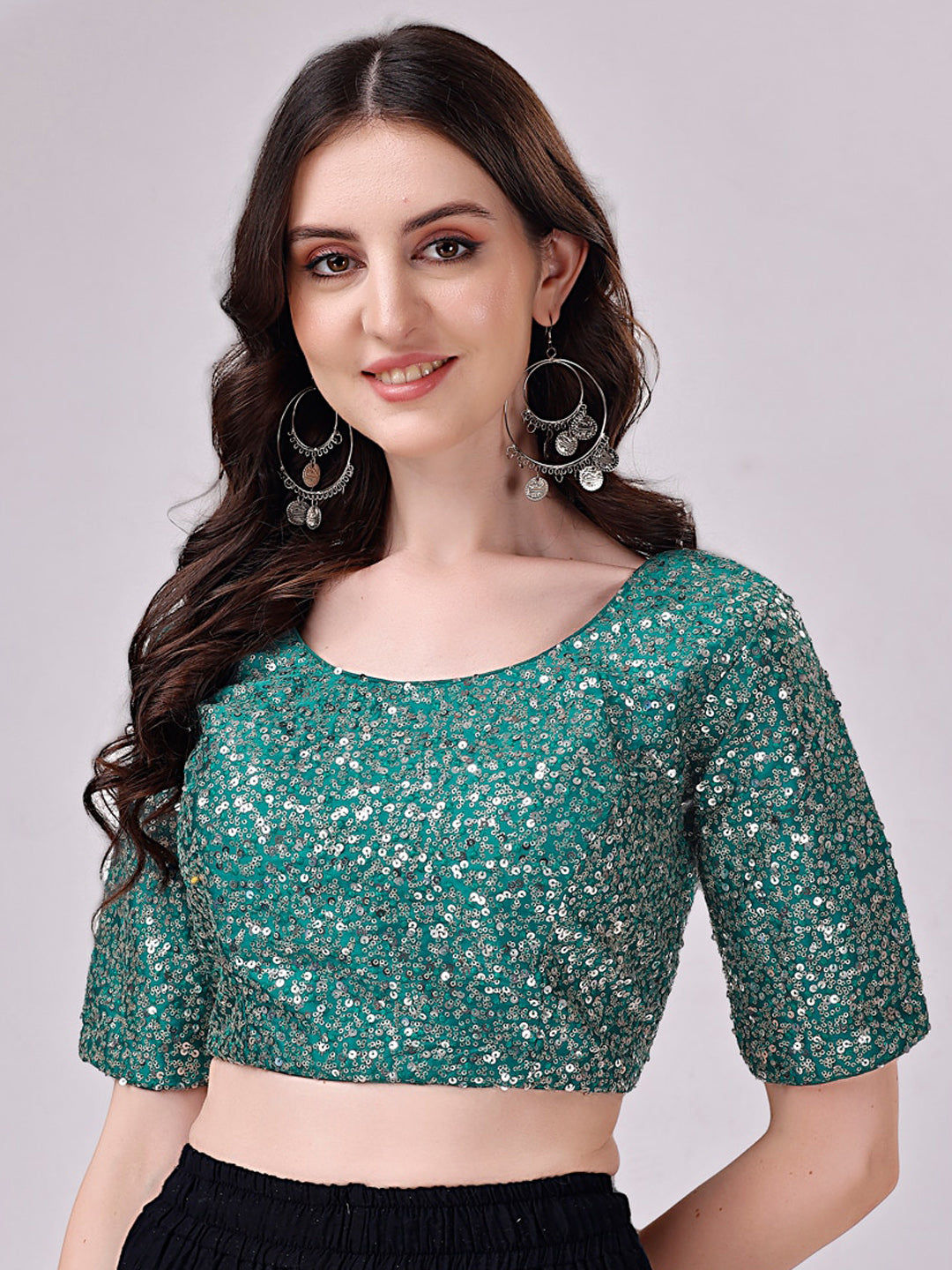 Tikhi Imli Teal Blue Embellished Sequinned Detailed Saree Blouse