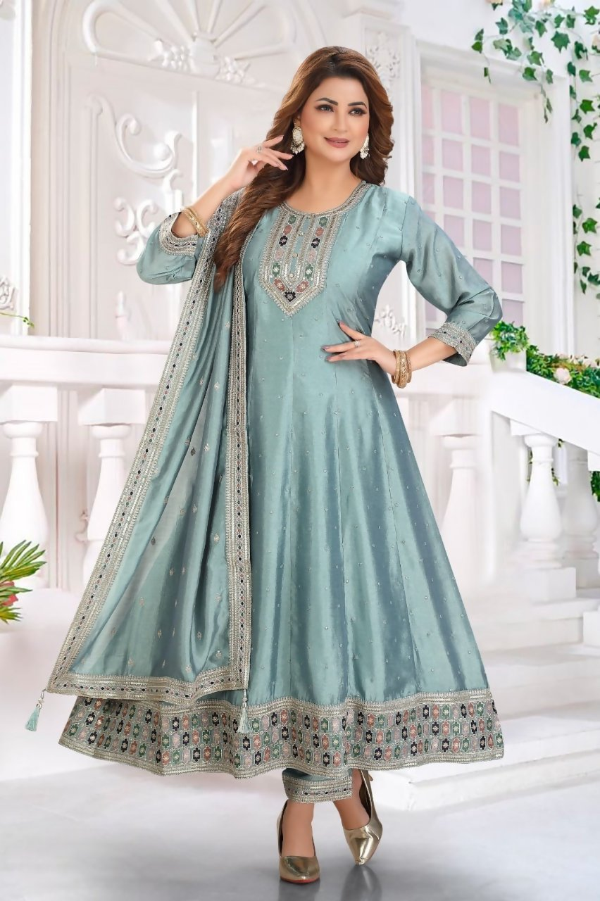 Joban Fashion Silk Turquoise Color Kurta Set