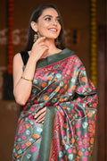 Very Much Indian Handloom Pure Tussar Silk With Floral Prints - Green