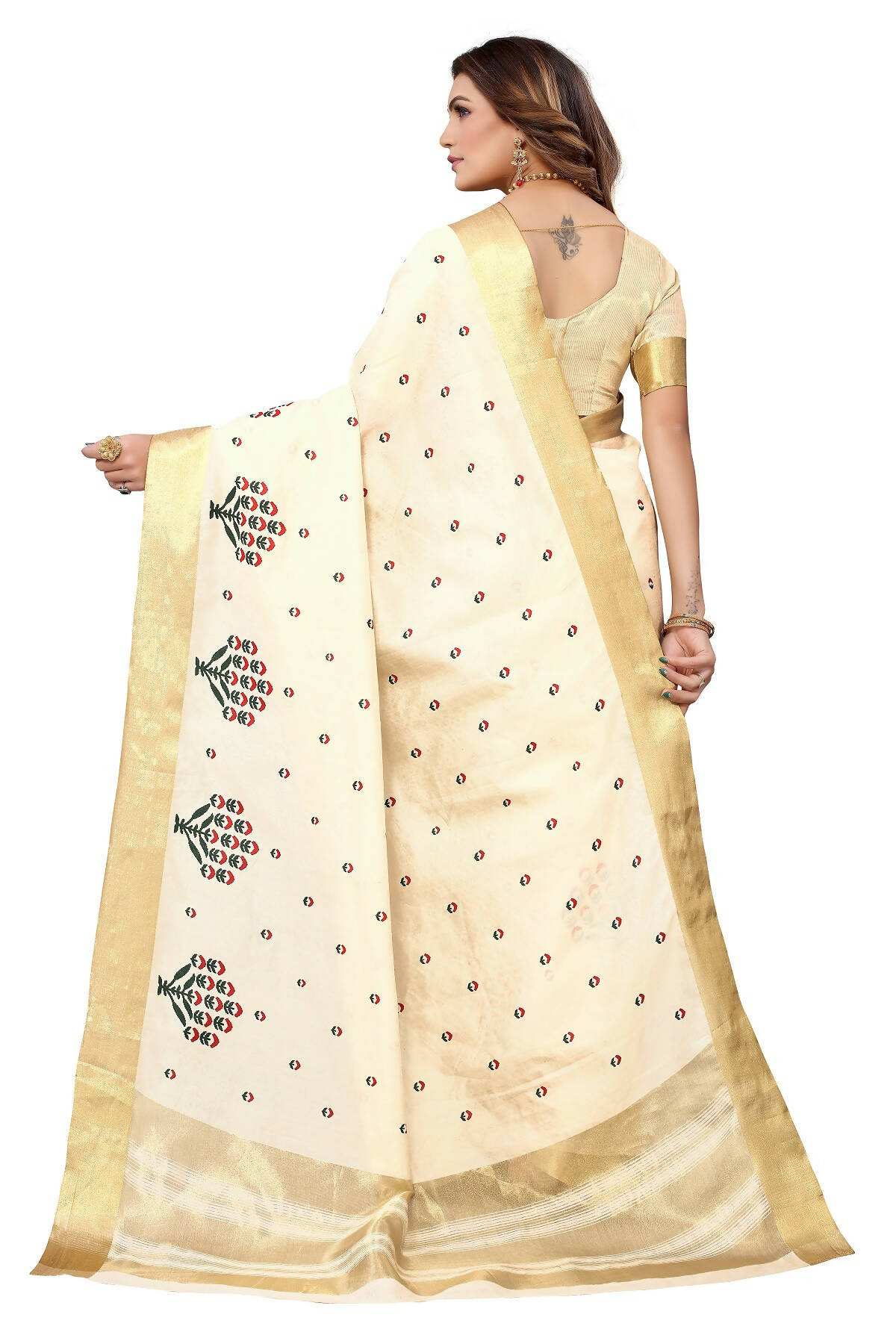 Vamika Cream Weaving Cotton Polyester Silk Saree
