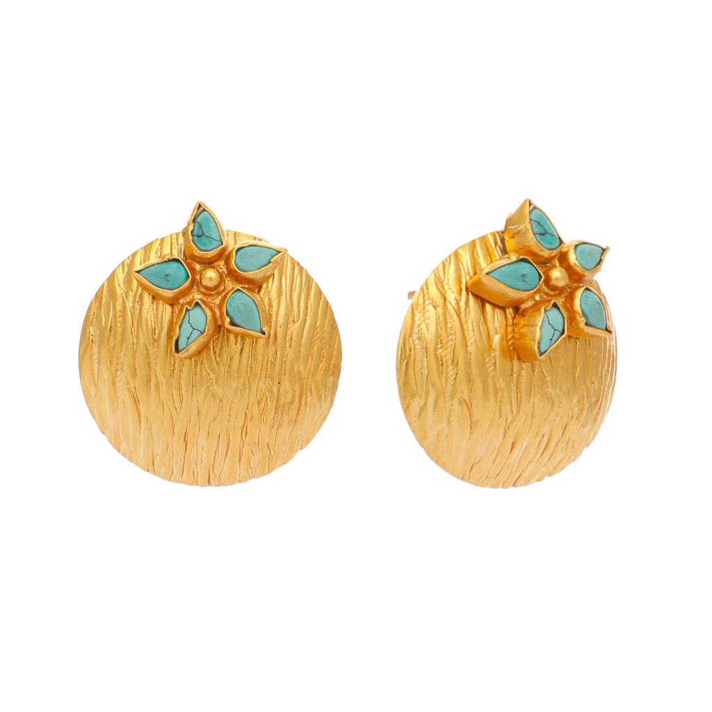 Nuyug 22K Gold-Plated Turquoise Flower Stud Earrings