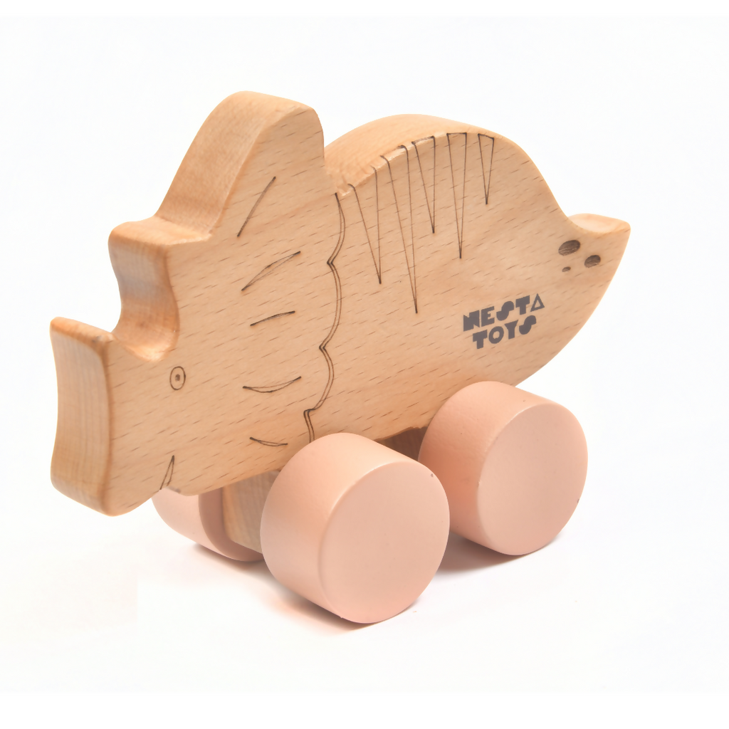 Nesta Toys Wooden Dinosaur Pull Along Toy for Toddlers & Infant 6+ Months, Wooden Toy for Babies