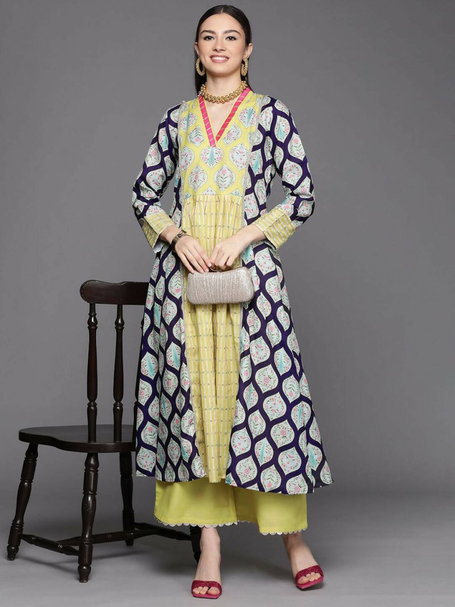 Ahalyaa Womens Yellow Cotton Digital Printed Kurta Palazzo Set