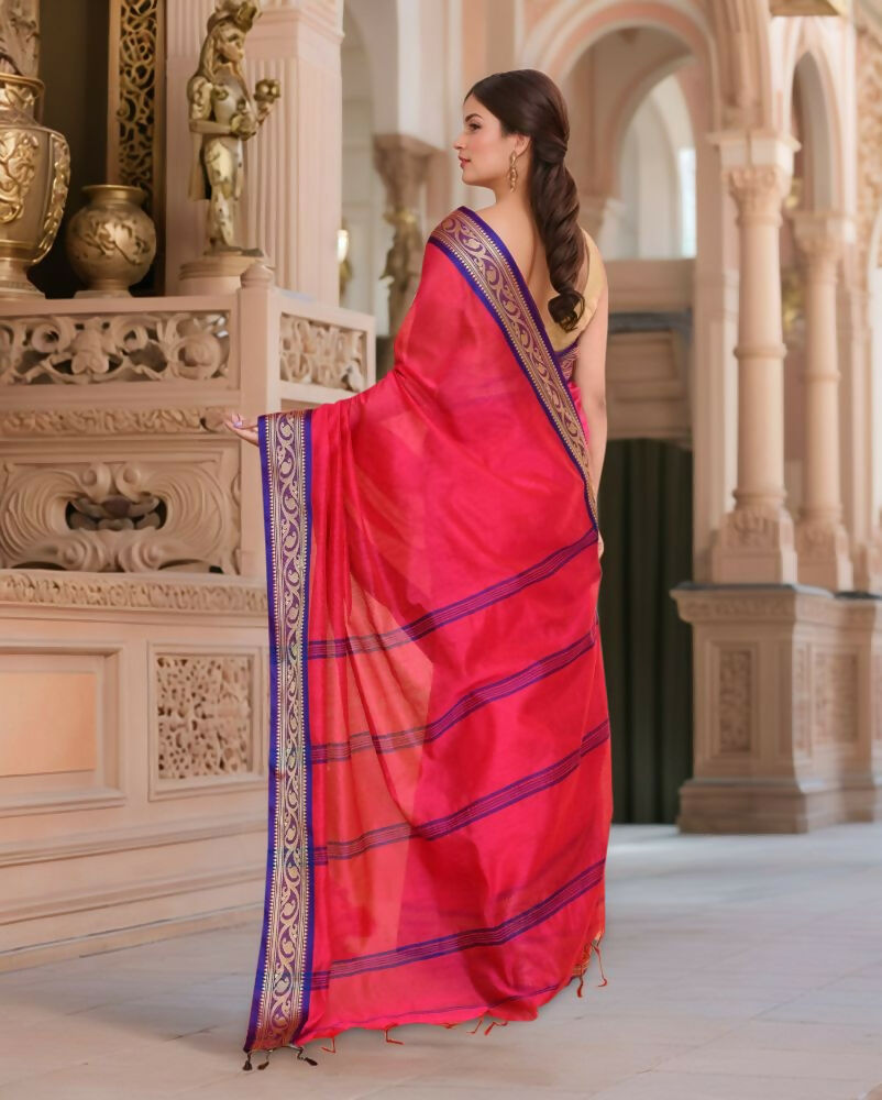 Joban Fashion Women Pink & Blue Trendy Cotton Saree